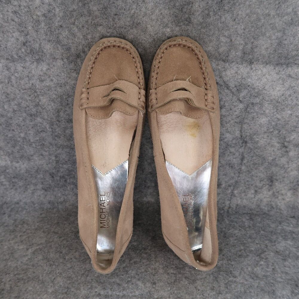 Michael Kors Shoes Womens 6.5 Loafer Leather Moccasin Slip On Fashion Career Tan - Picture 6 of 14